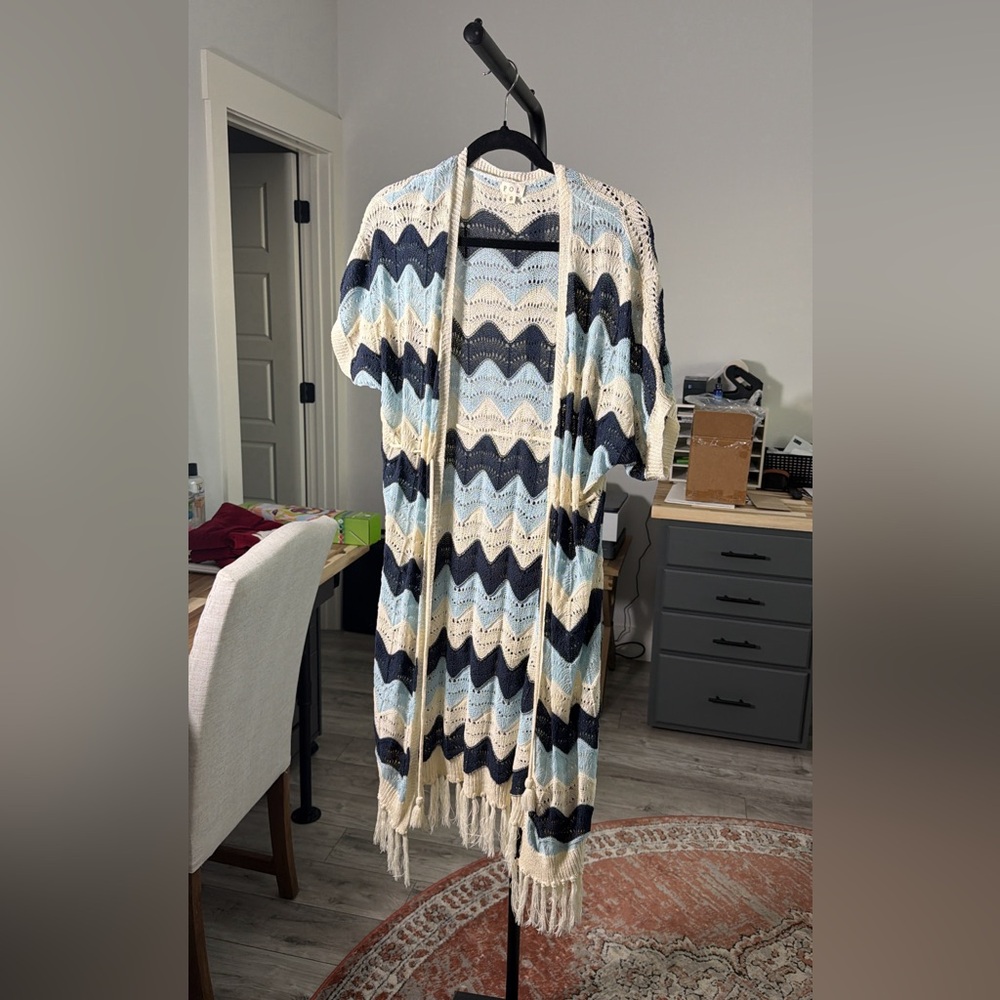 POL Chevron Knit Cardigan - Cream, Blue, NWOT